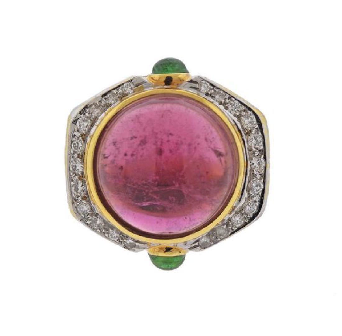 14K Gold Diamond Tourmaline Peridot Dome Ring (1 of 4)