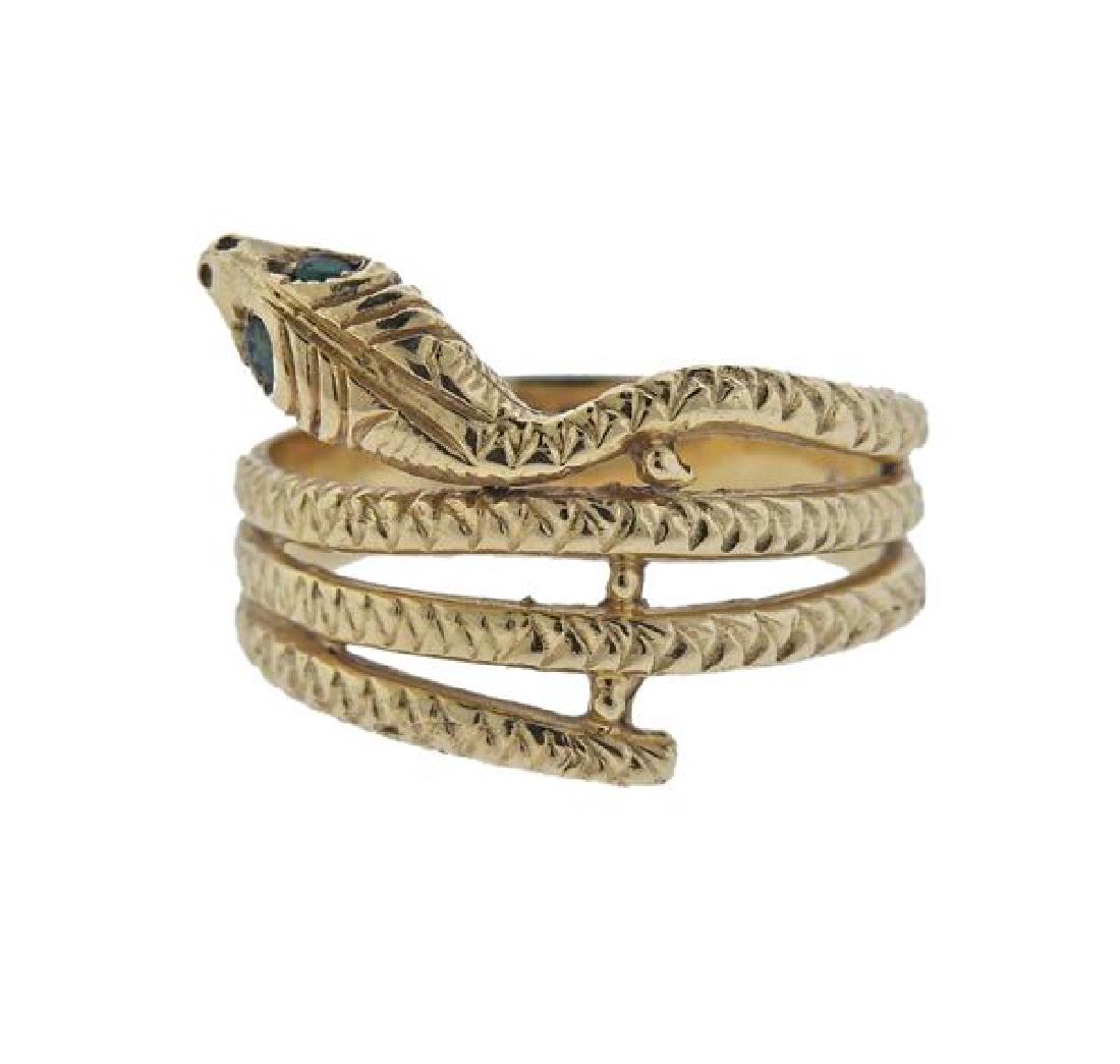 14K Gold Green Stone Snake Ring (1 of 3)