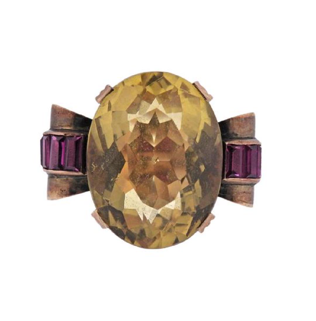 Retro 14k Gold Citrine Ruby Ring (1 of 3)