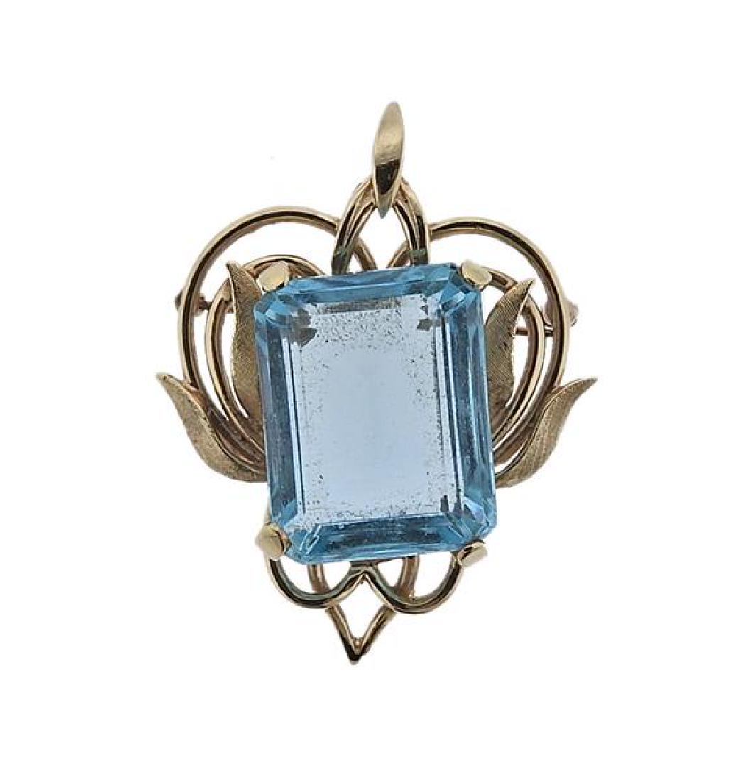 14K Gold Blue Gemstone Pendant Brooch (1 of 3)
