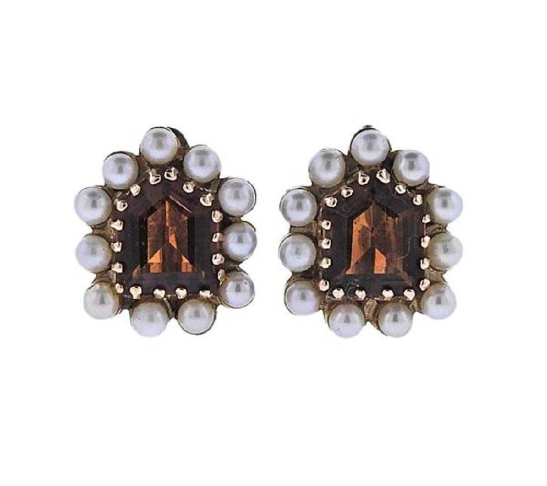 14k Gold Orange Stone Pearl Earrings (1 of 4)