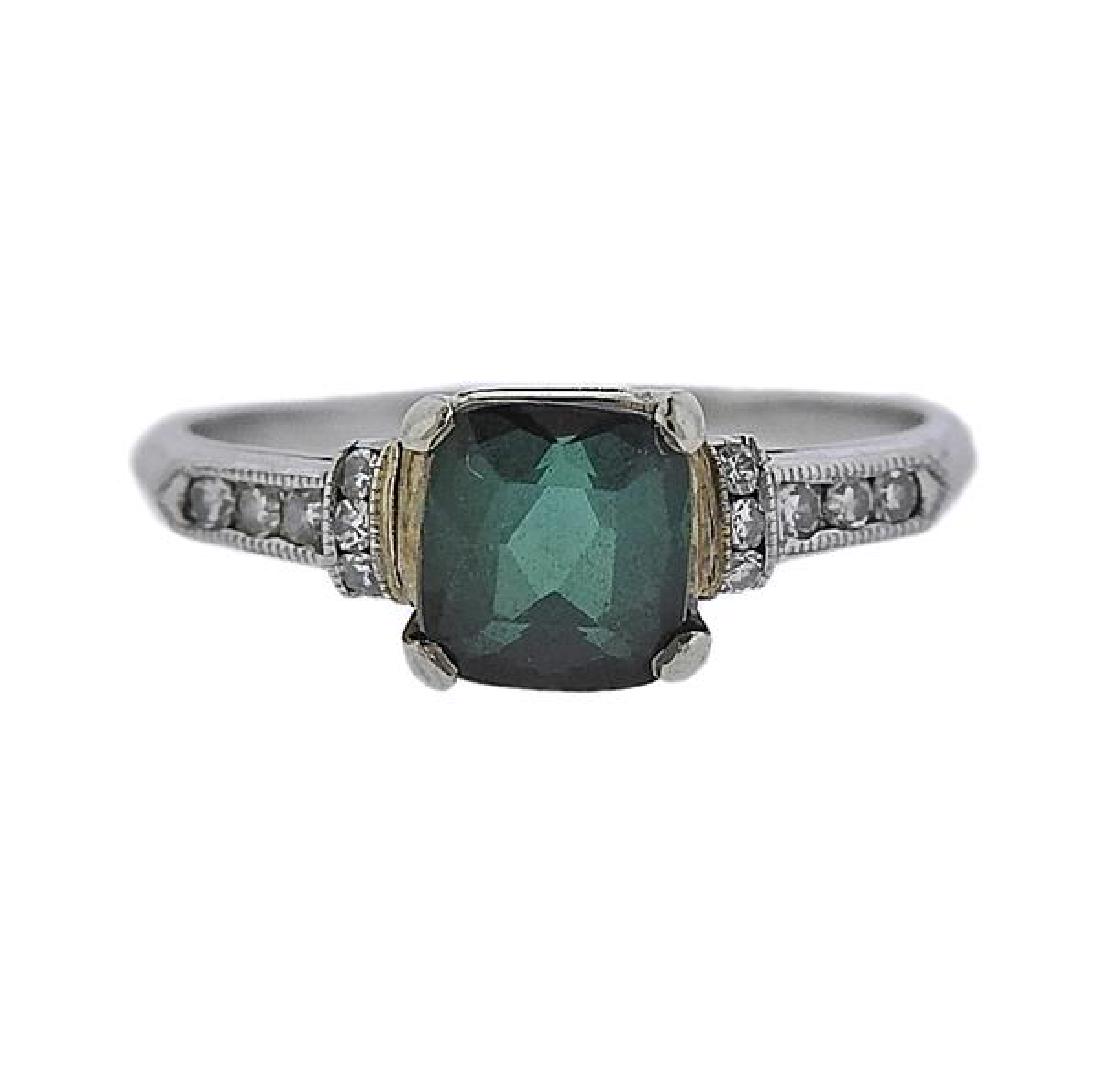 Platinum Green Stone Diamond Ring (1 of 3)
