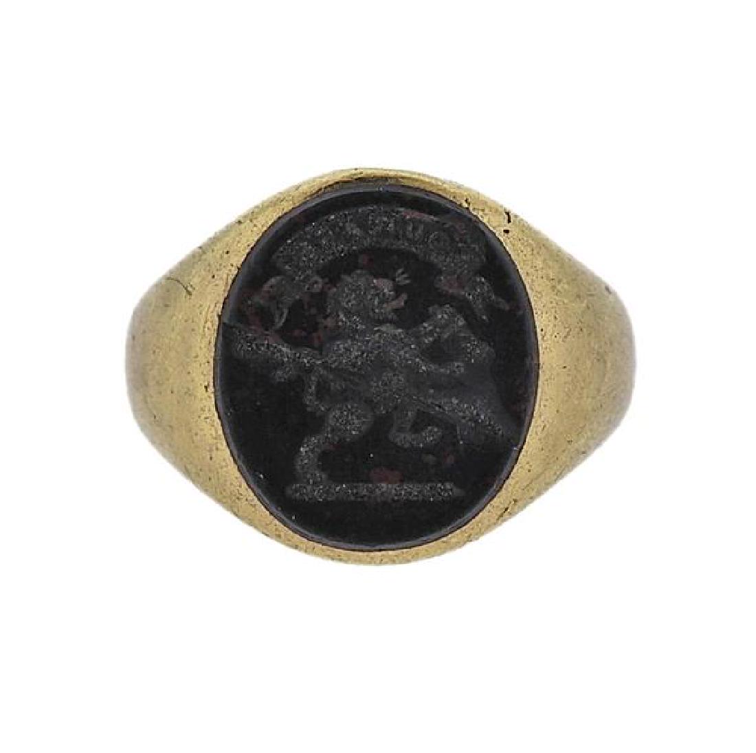 Antique 18k Gold Bloodstone Wax Seal Ring (1 of 4)