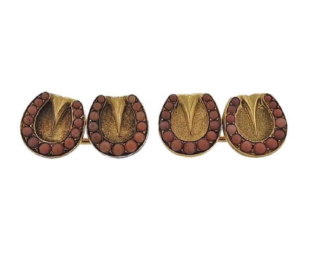 Antique 14K Gold Coral Cufflinks (1 of 3)