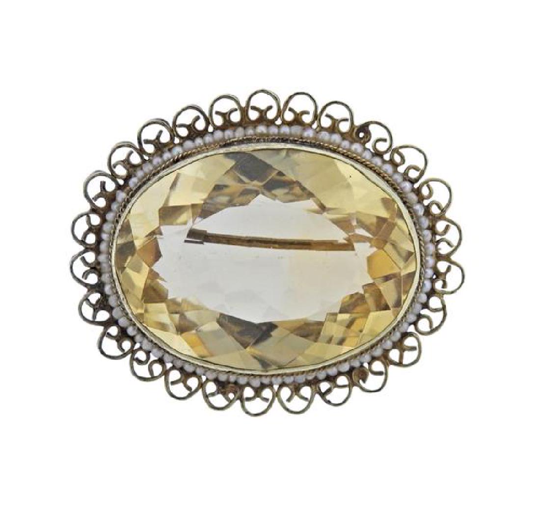 14K Gold Citrine Pearl Oval Brooch (1 of 3)