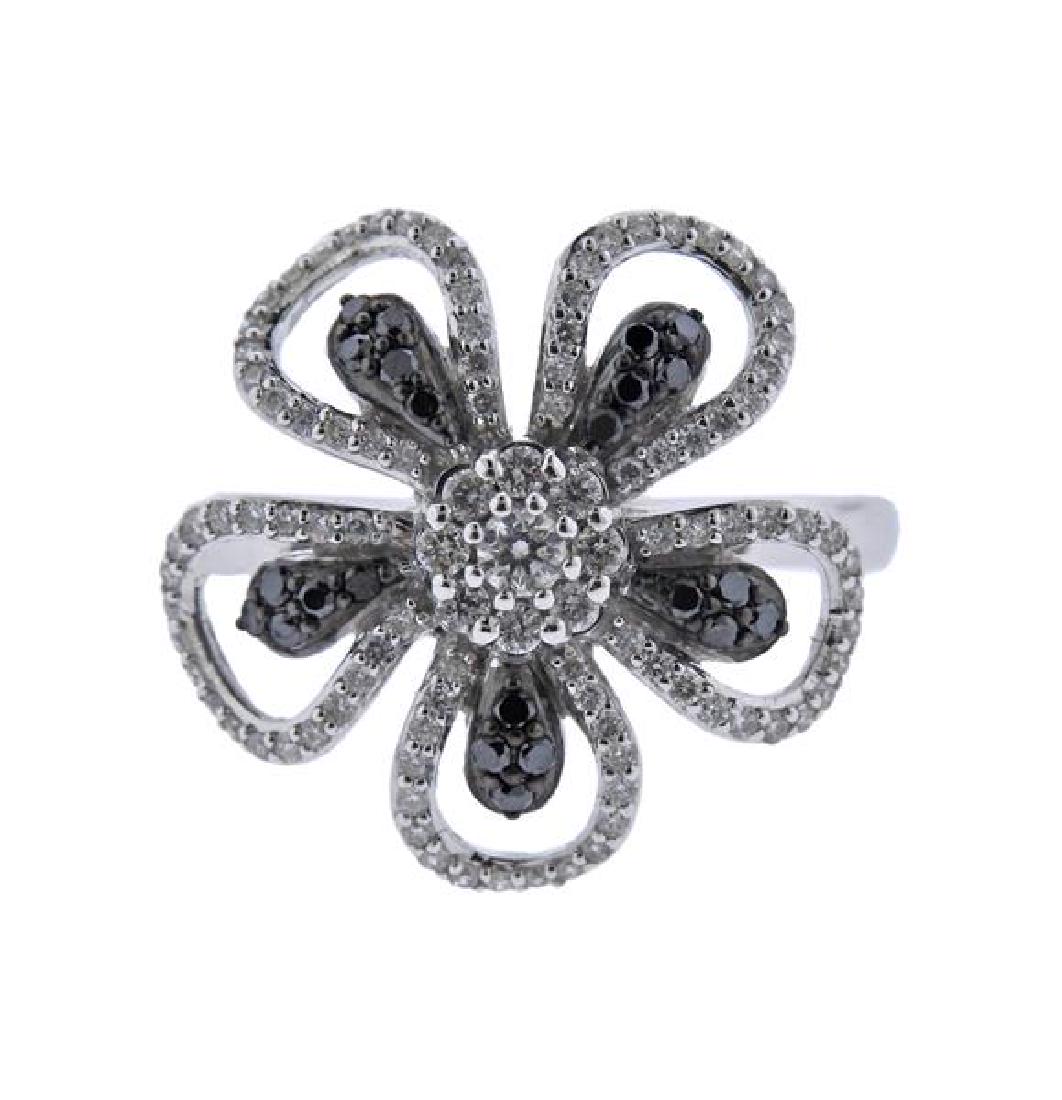 14K Gold White Black Diamond Flower Ring (1 of 3)
