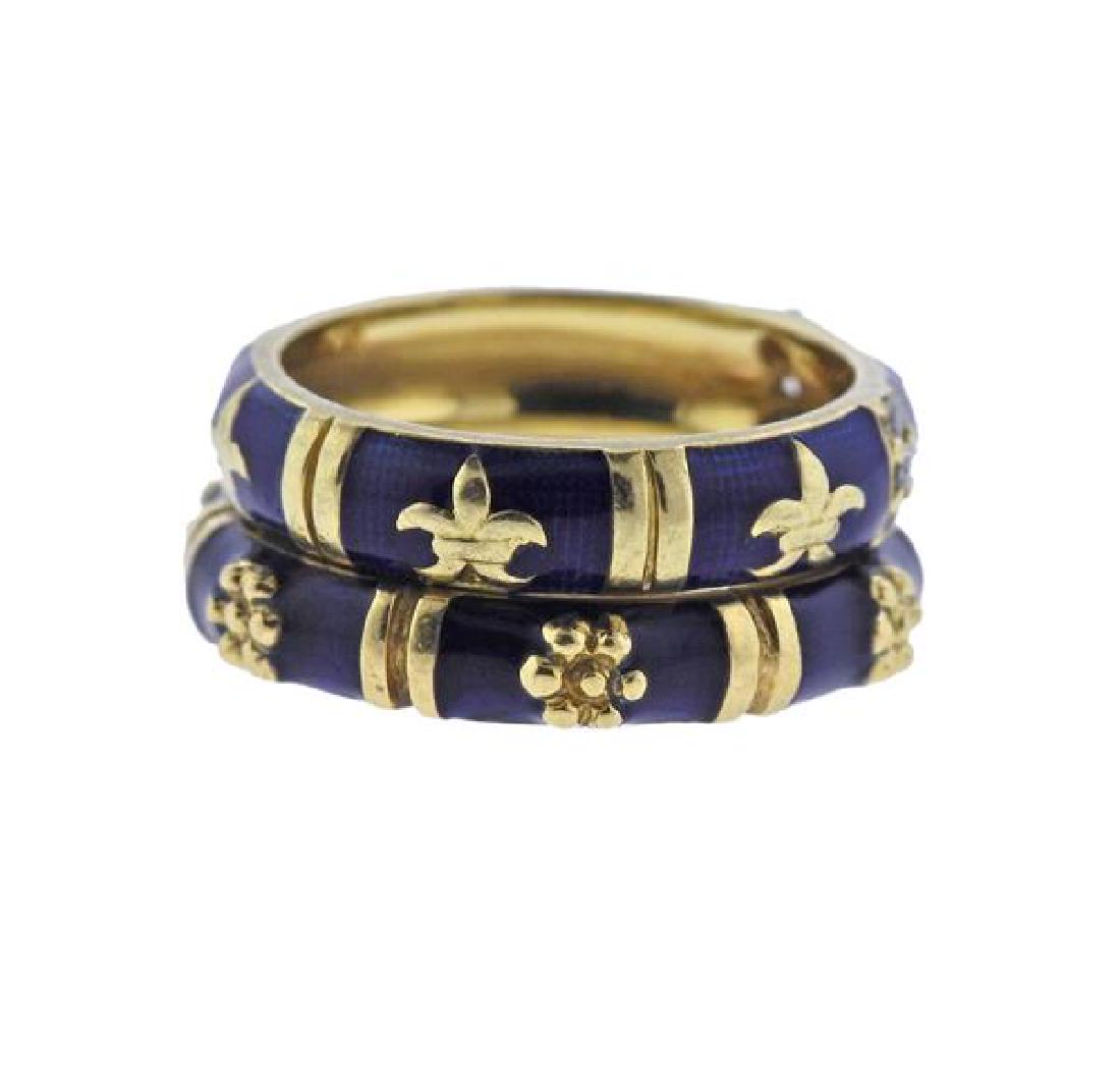 Hidalgo 18K Gold Diamond Enamel Band Ring Lot of 2 (1 of 4)