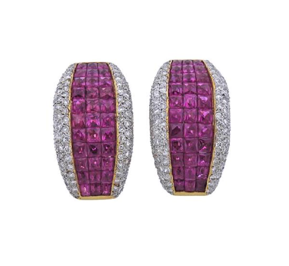 18K Gold Diamond Ruby Earrings (1 of 4)