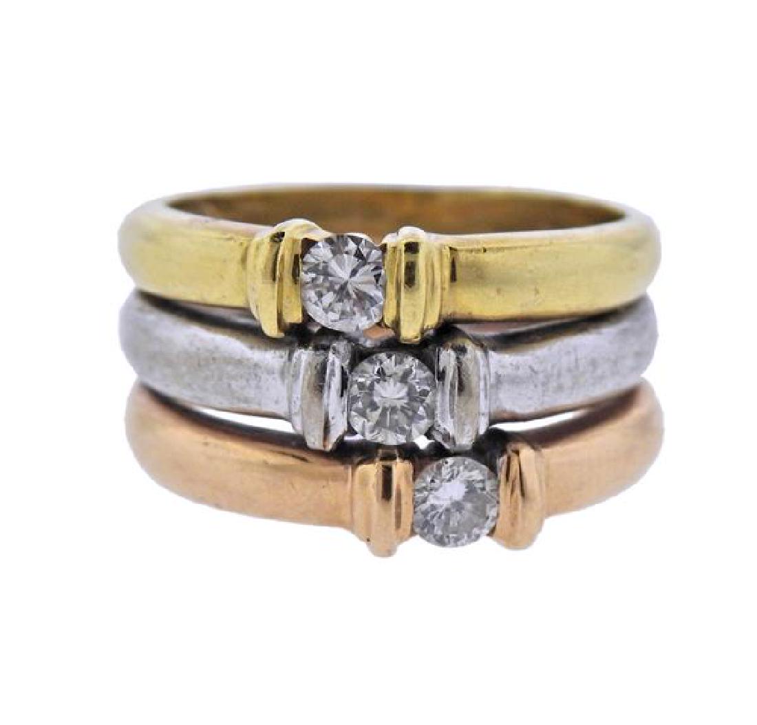 18K Tri Color Gold Diamond Band Ring (1 of 3)