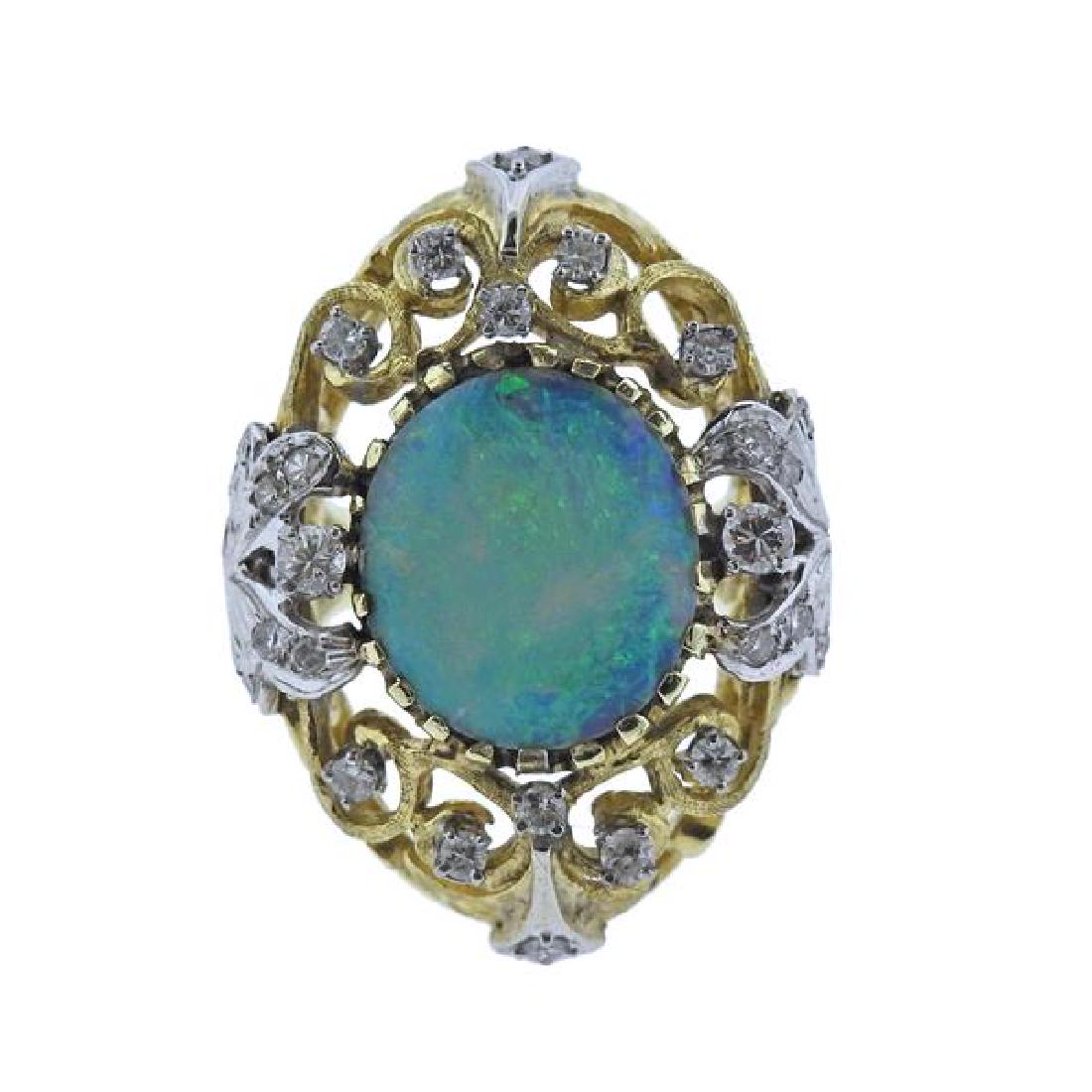 14K Gold Diamond Opal Open Work Cocktail Ring (1 of 4)