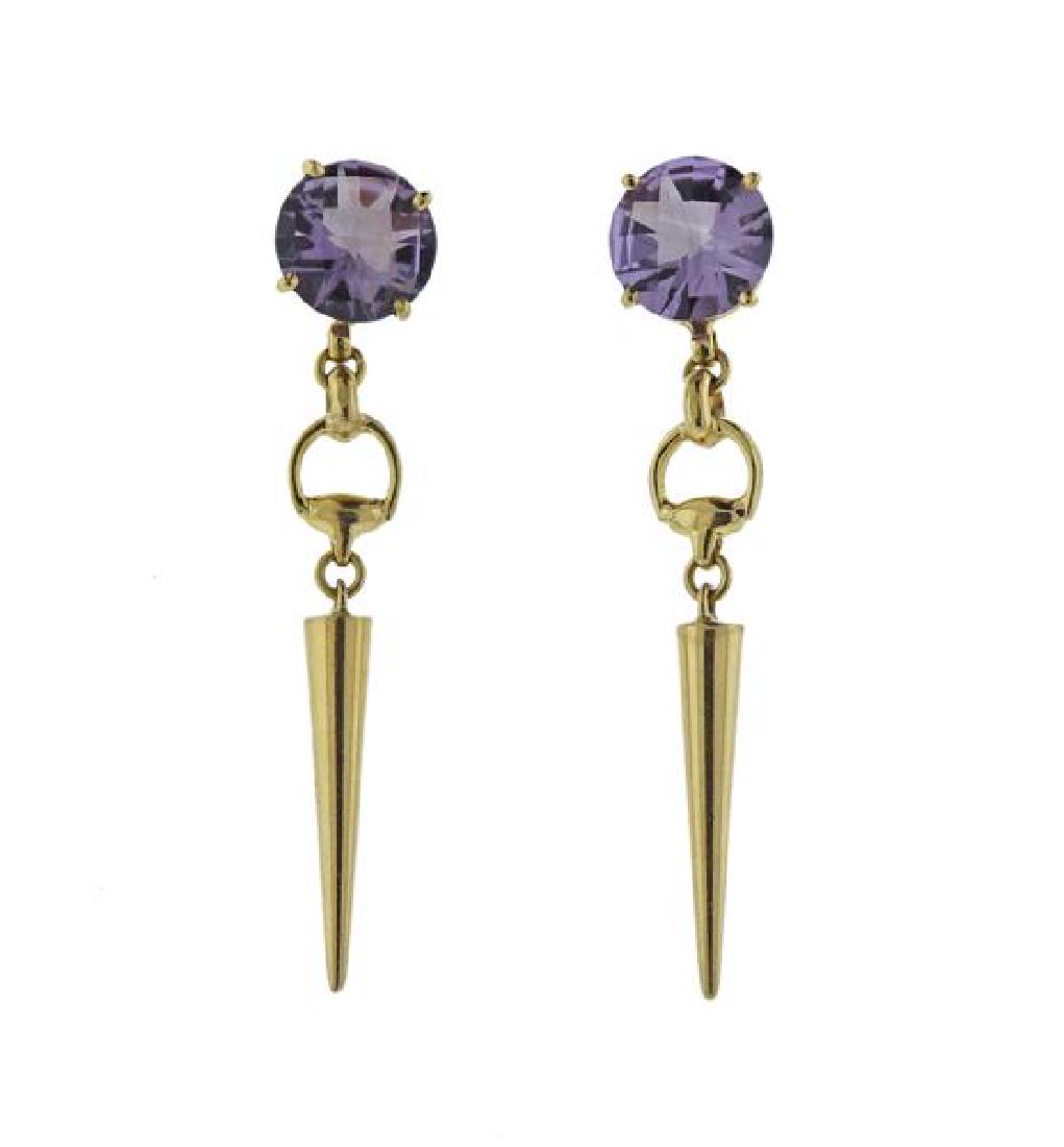 Gucci 18K Gold Purple Stone Dangle Earrings (1 of 3)