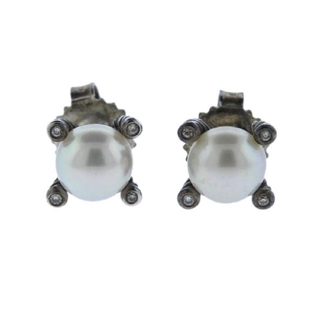 David Yurman Sterling Gold Pearl Diamond Earrings (1 of 2)