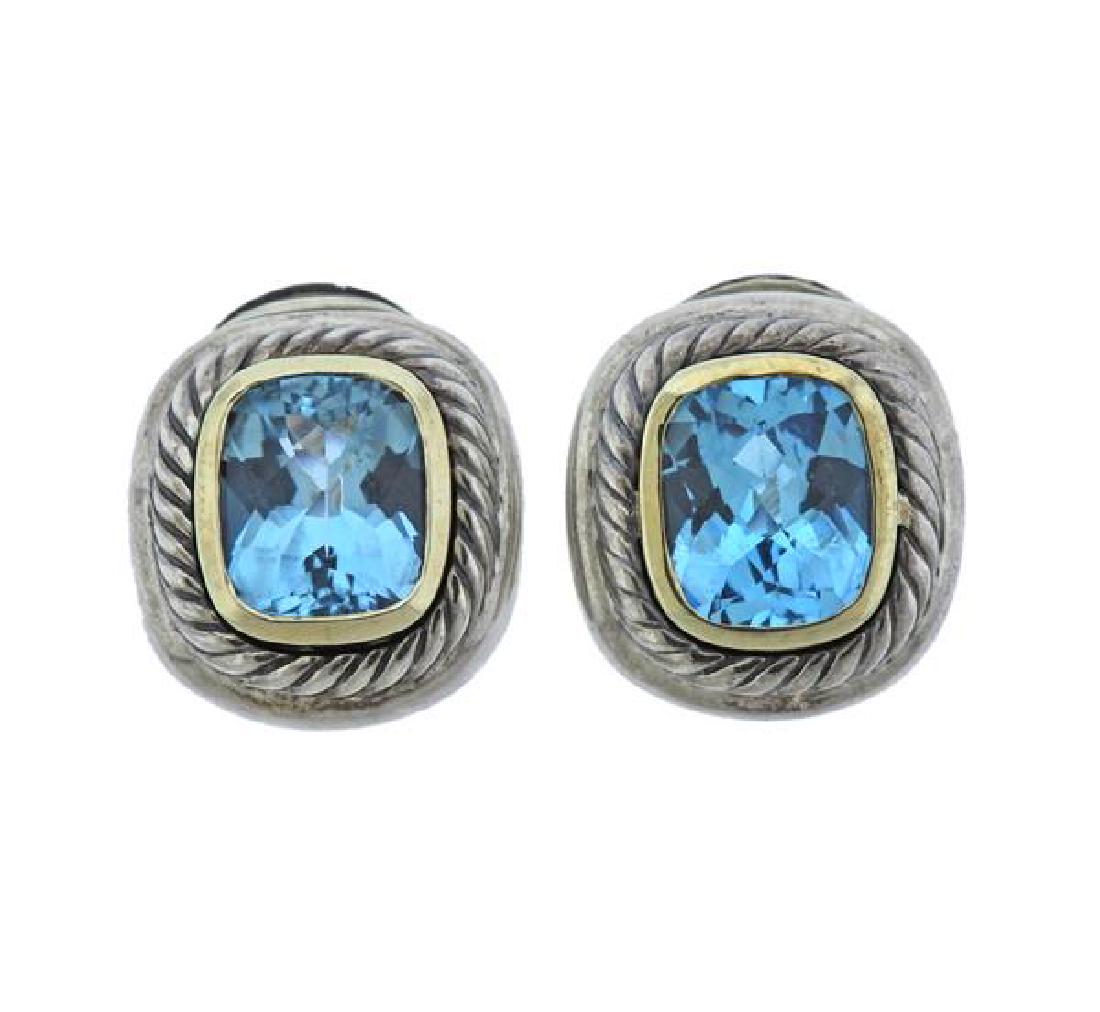 David Yurman Sterling 14K Gold Blue Stone Earrings (1 of 3)