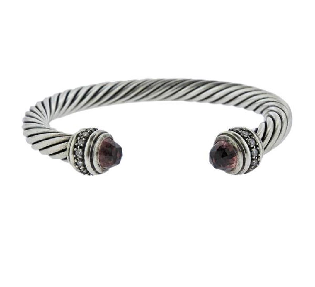 David Yurman Sterling Diamond Pink Stone Cuff Bracelet (1 of 3)