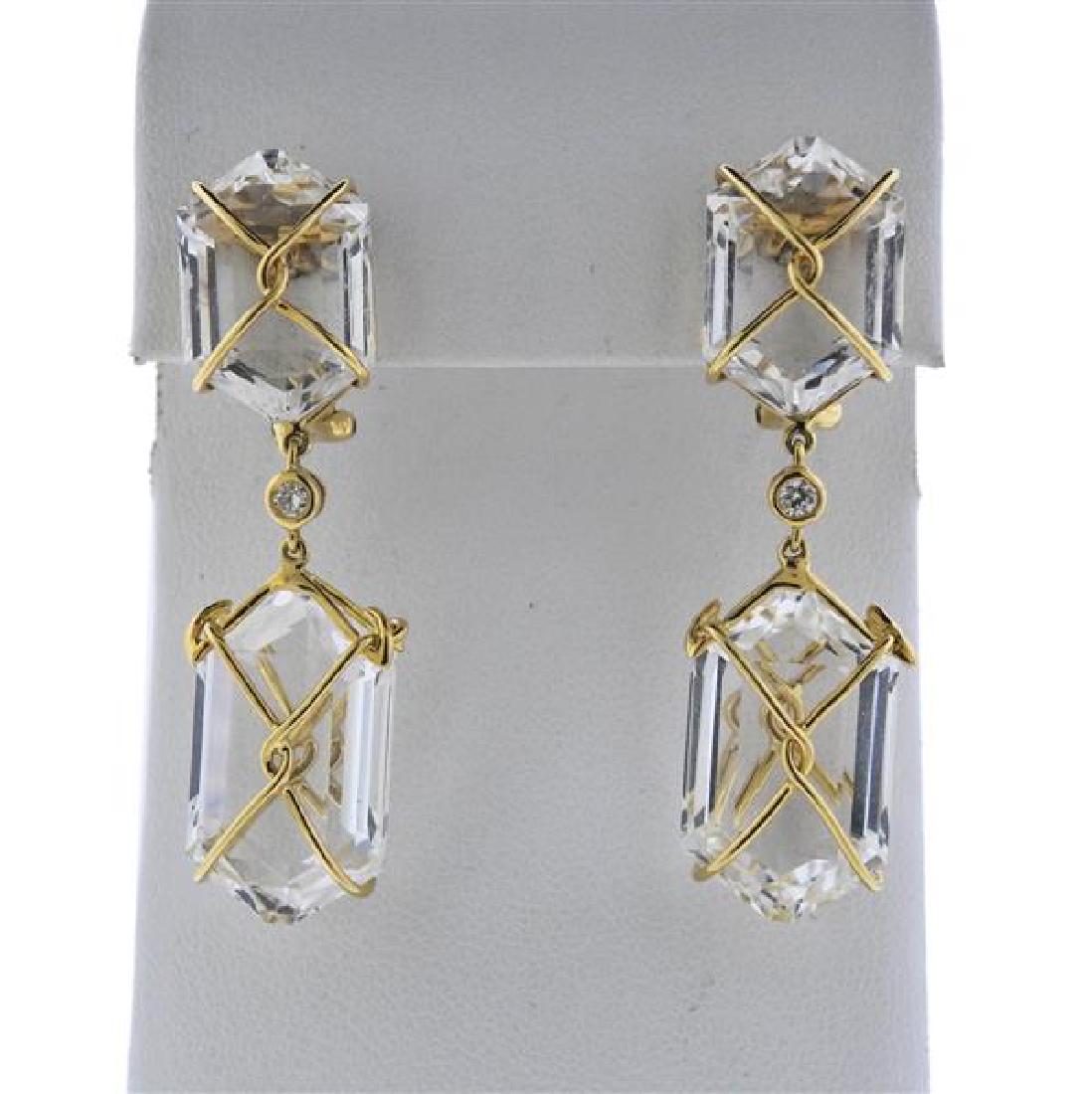 18K Gold Diamond Rock Crystal Drop Earrings (1 of 4)