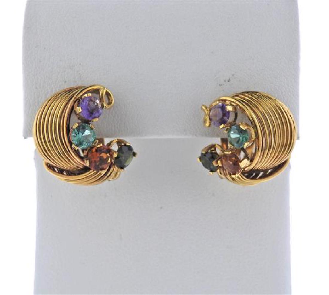 Retro 18K Gold Multi Color Stone Earrings (1 of 3)