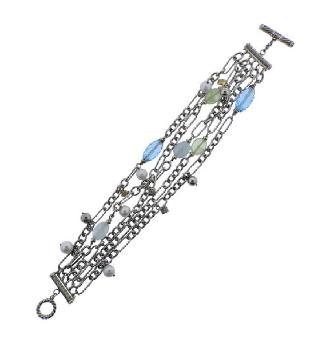 David Yurman Gold Silver Pearl Gemstone Multi Row (1 of 3)