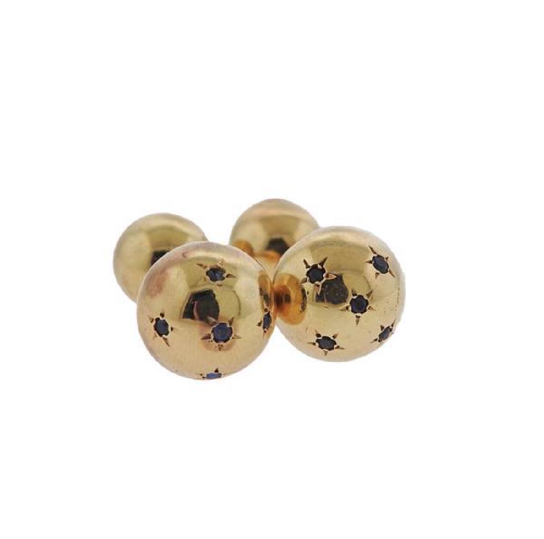 Retro 14k Gold Sapphire Dumbbell Cufflinks (1 of 3)
