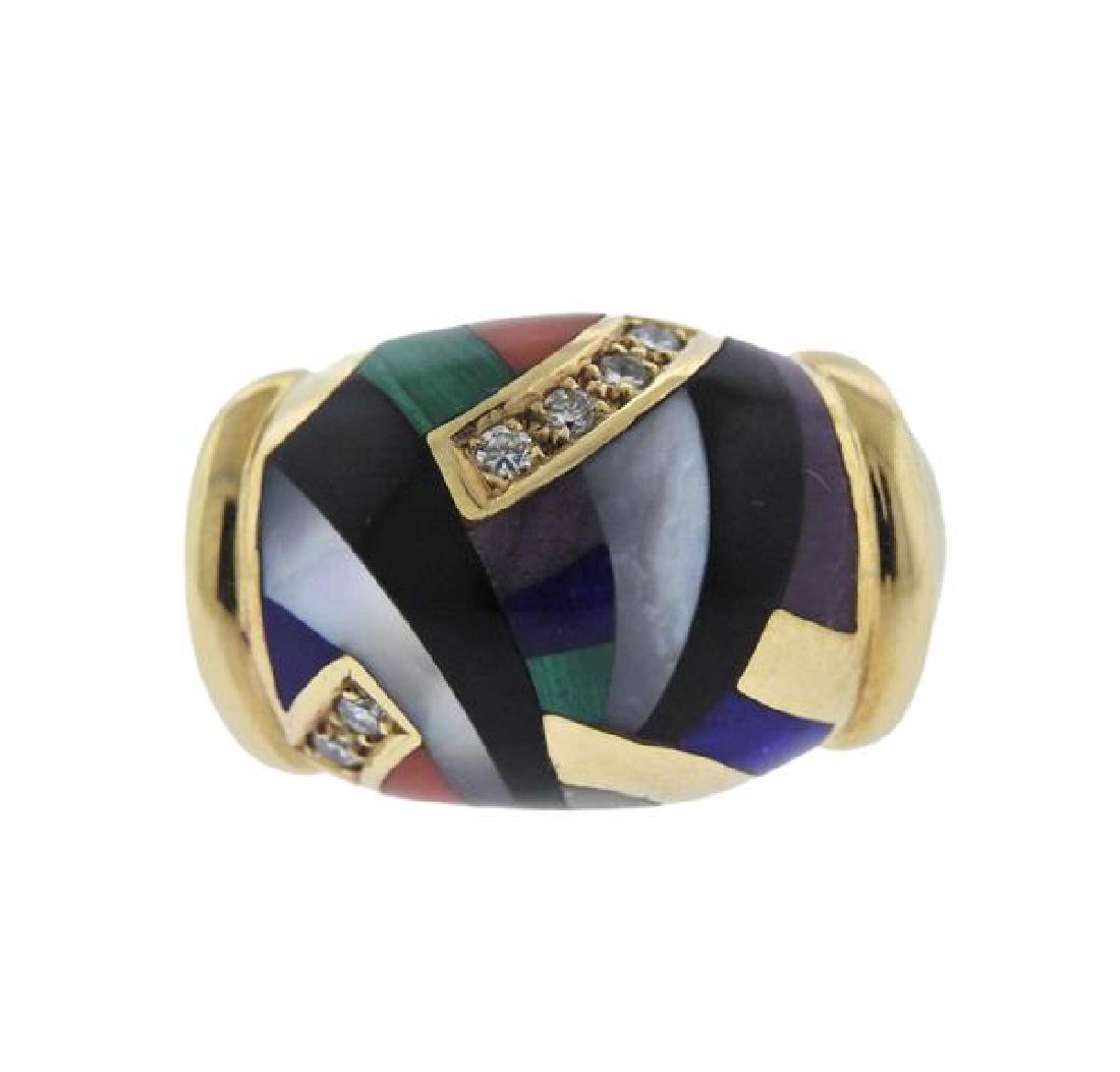Asch Grossbardt 14k Gold Inlay Gemstone Diamond Ring (1 of 3)