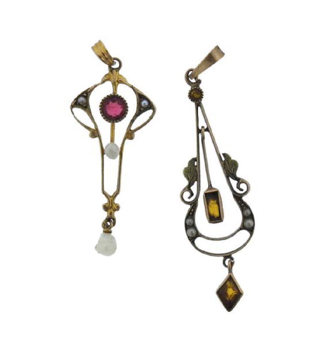 Antique Gold Gem Pearl Lavalier Pendant Lot (1 of 3)