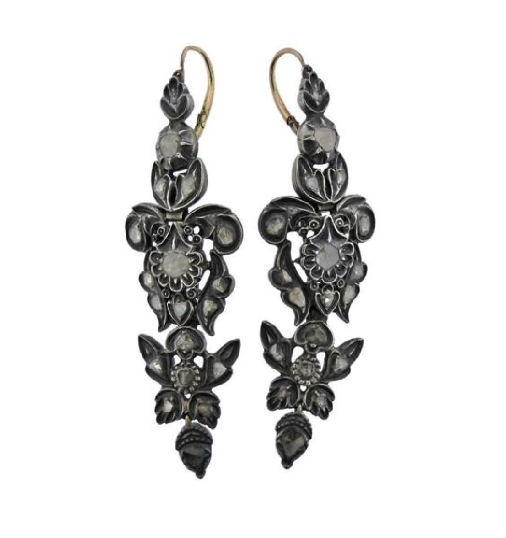 Silver 18K Gold Diamond Long Earrings (1 of 5)