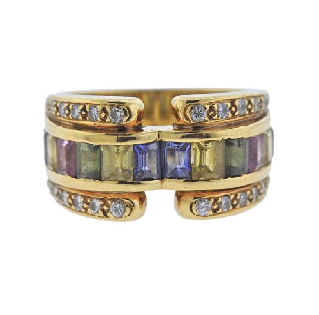 18K Gold Diamond Colored Stone Band Ring (1 of 3)
