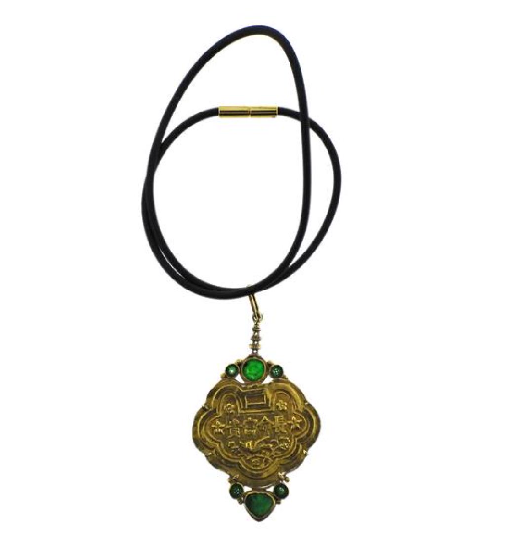 Antique 22k Gold Jade Pendant on Cord Necklace (1 of 4)