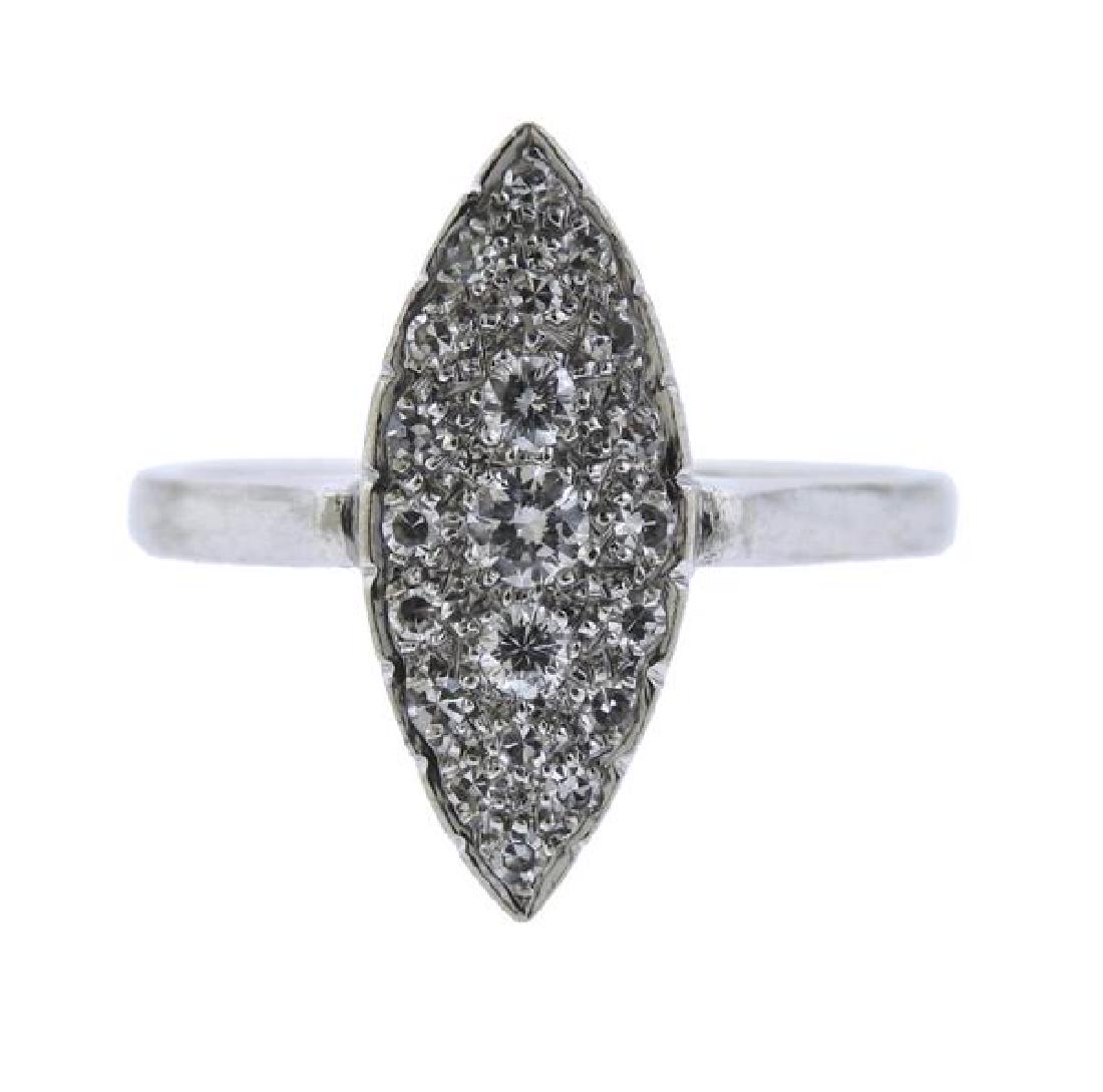 14K Gold Diamond Ring: METAL: 14K white gold. GEMSTONES: diamonds-approx. 0.50ctw. MEASUREMENTS: ring size 6. Ring top is 18mm at widest point. MARKED: 14K. WEIGHT: 3 grams. Gemstones have not been graded for color and clar