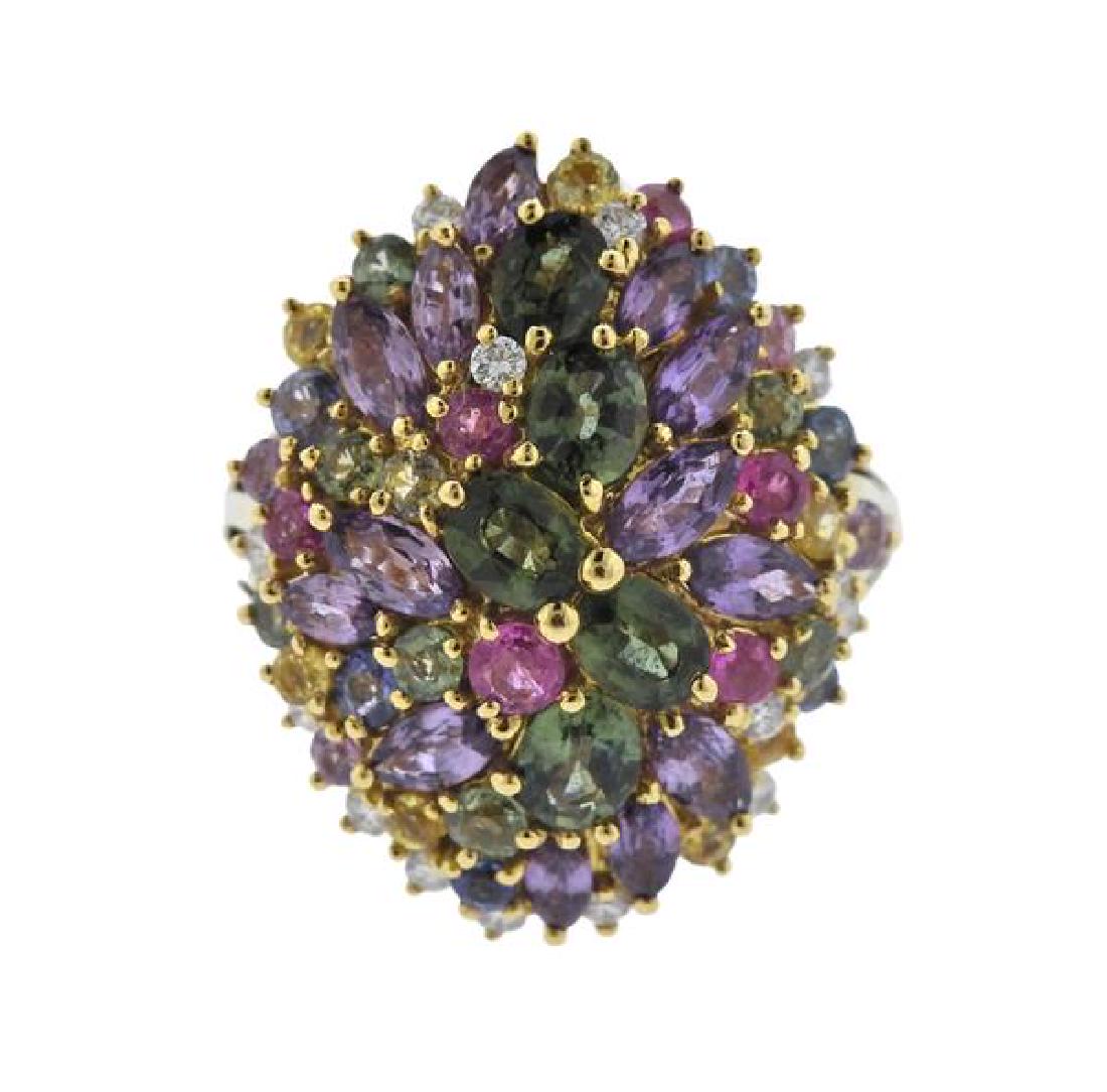 14K Gold Diamond Colored Stone Cocktail Ring (1 of 3)