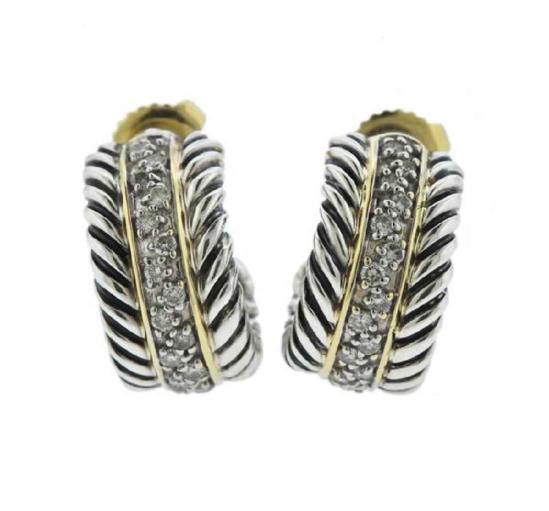 David Yurman 18K Gold Silver Diamond Hoop Earrings (1 of 3)