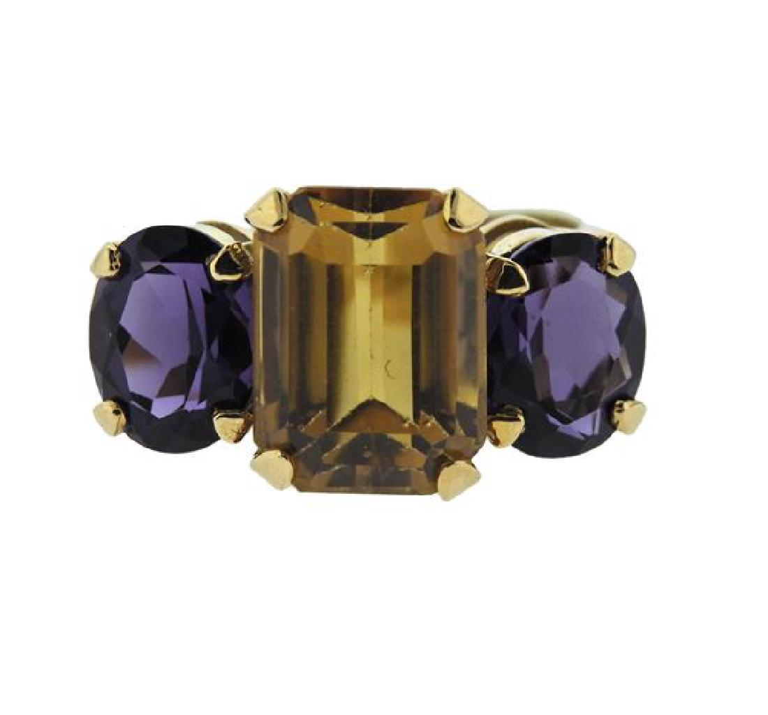 18K Gold Multi Color Quartz Three Stone Ring (1 of 3)