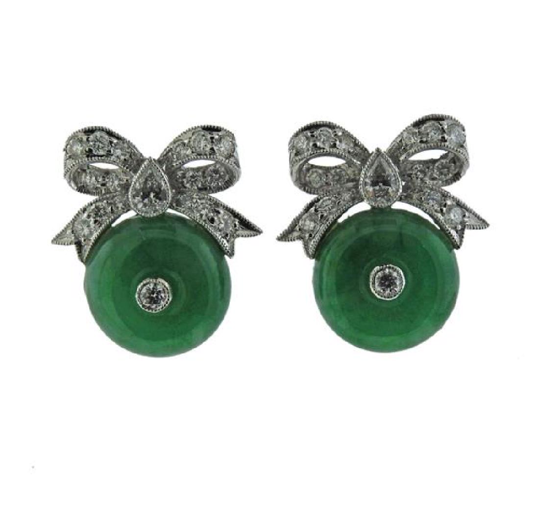 18K Gold Diamond Jade Bow Earrings (1 of 3)