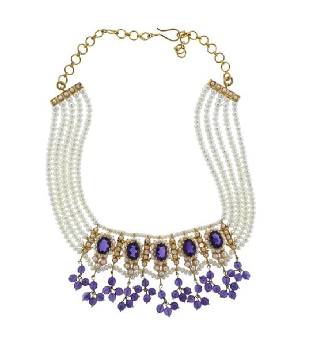 22K Gold Amethyst Pearl Multi Strand Necklace (1 of 4)