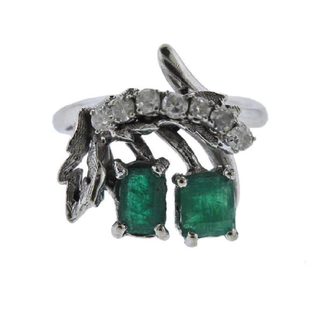 14K Gold Diamond Emerald Flower Ring (1 of 4)