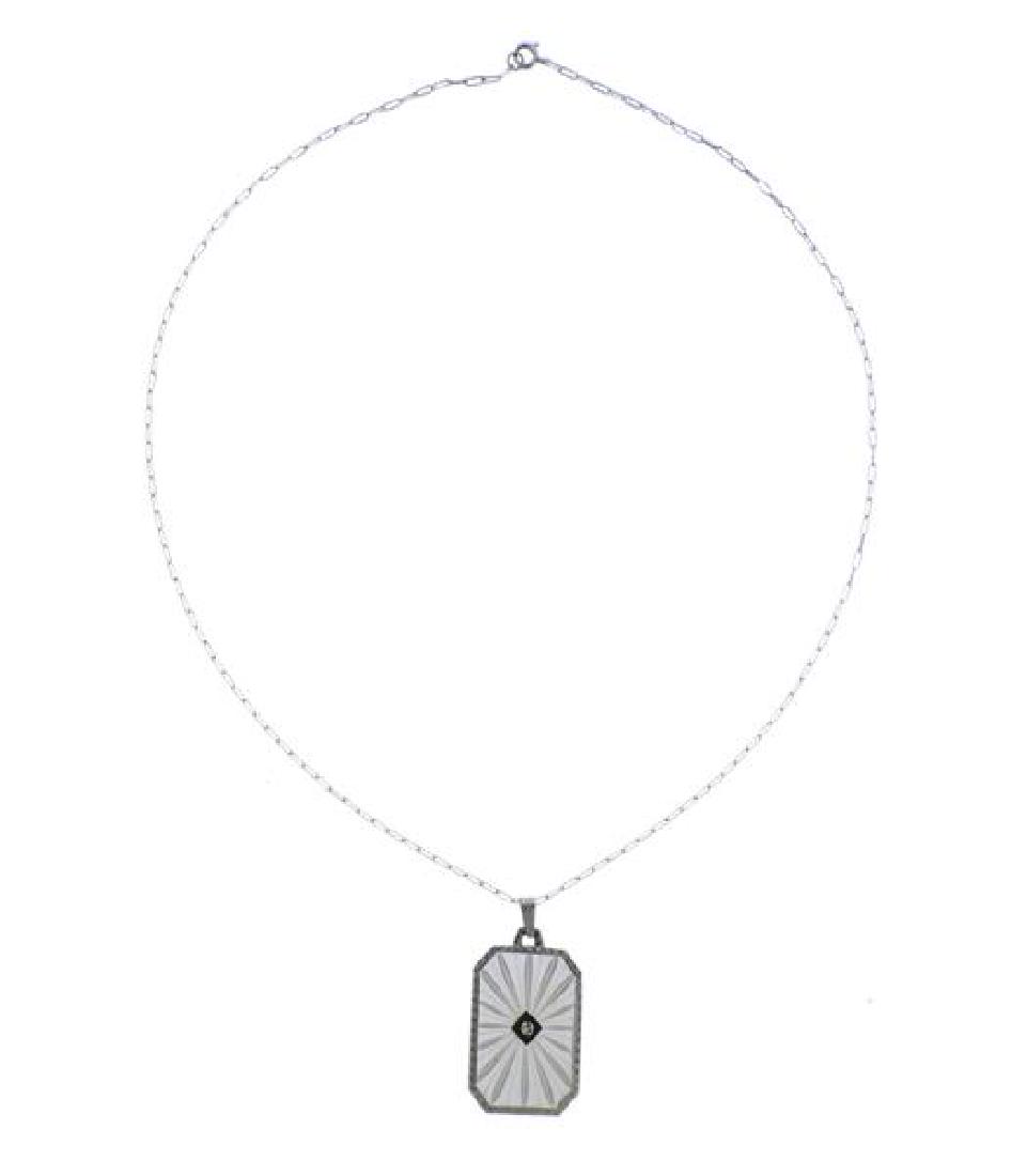 Art Deco 14K Gold Diamond Rock Crystal Pendant Necklace (1 of 4)