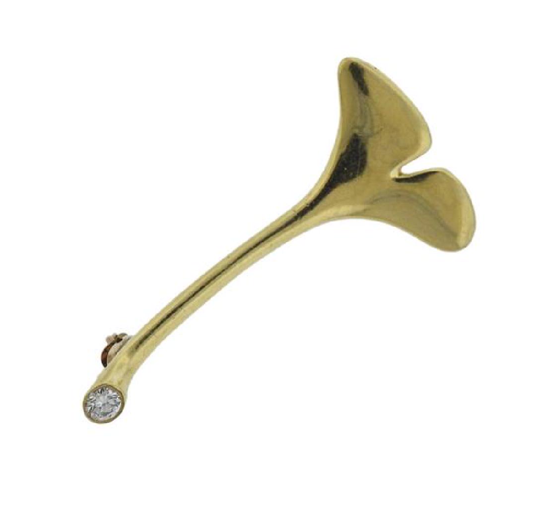 Tiffany & Co Angela Cummings 18K Gold Diamond: METAL: 18K gold. GEMSTONES: diamond. MEASUREMENTS: brooch is 37mm long x 19mm at widest point. MARKED: Cummings Tiffany & Co 18K. WEIGHT: 4.5 grams.Gemstones have not been graded for color and cla