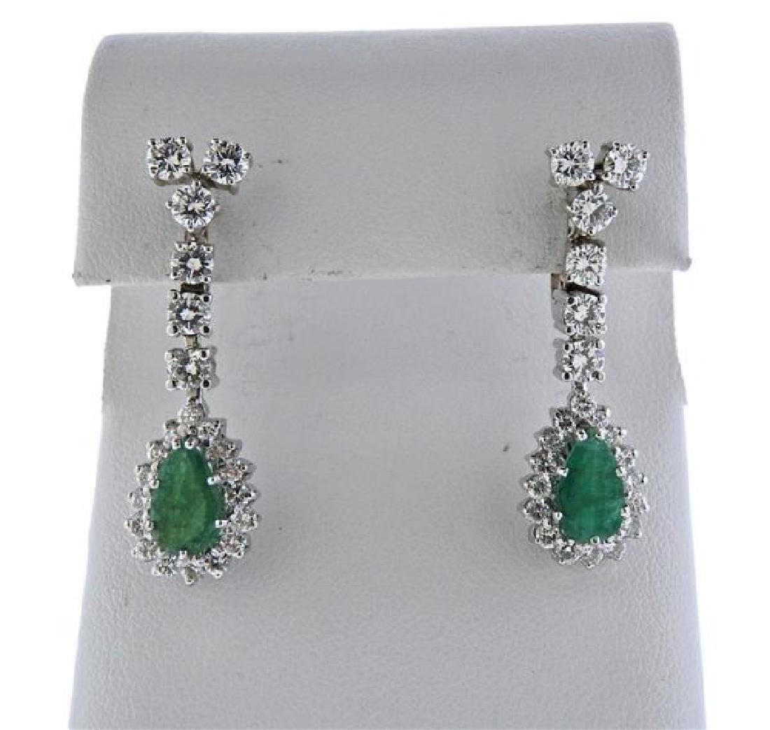 18K Gold Diamond Emerald Dangle Earrings (1 of 4)