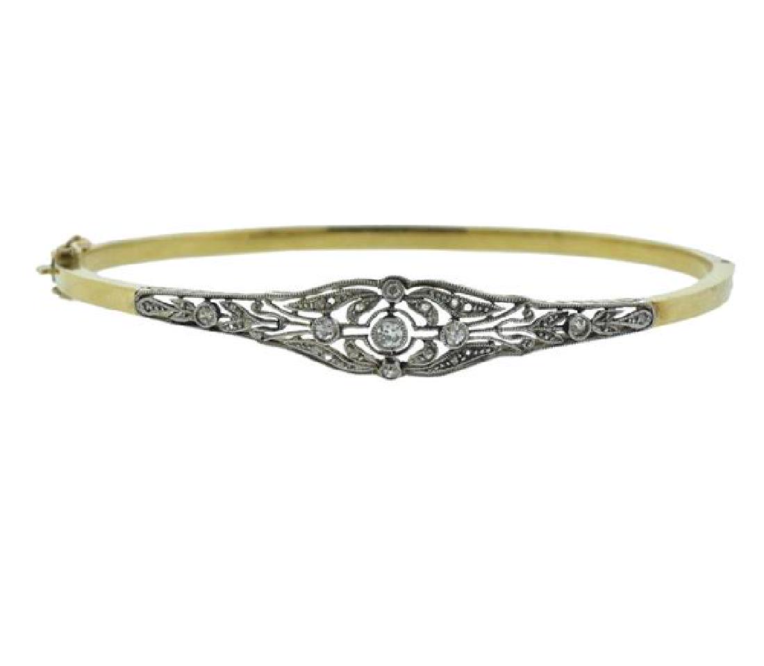 Art Deco Filigree 18K Gold Platinum Diamond Bracelet (1 of 3)