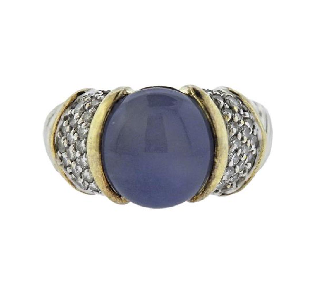 David Yurman 18K Gold Silver Diamond Blue Stone Ring (1 of 3)