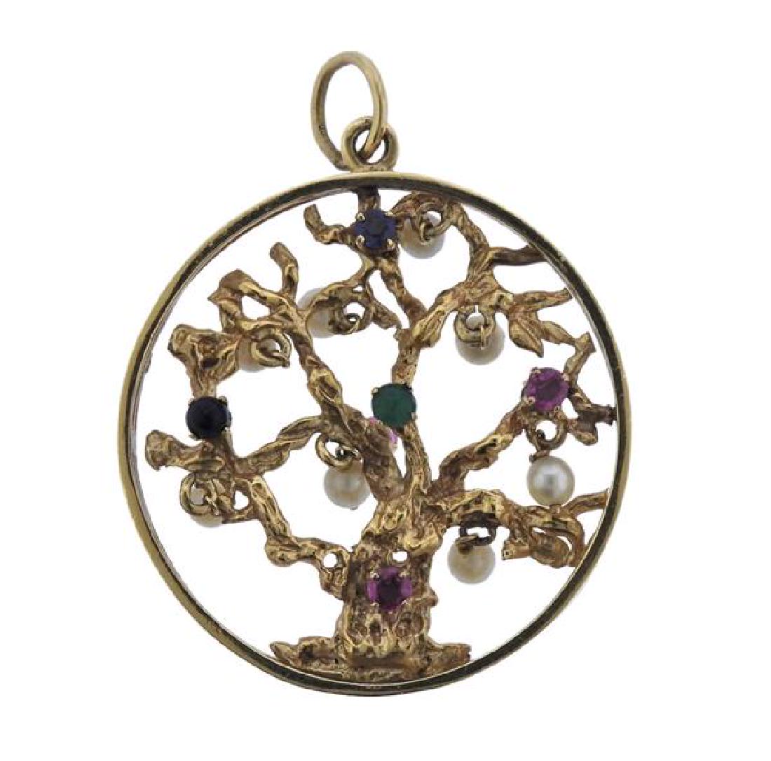 14K Gold Multi Stone Pearl Pendant (1 of 3)