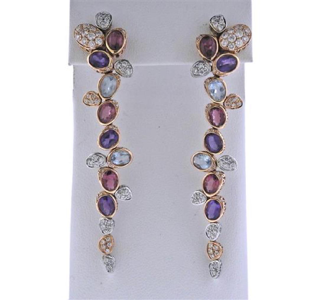 18K Gold Diamond Colored Stone Drop Earrings (1 of 5)