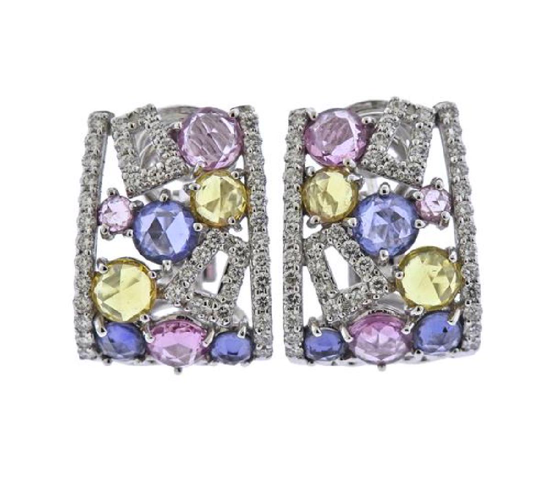 Schroeder 18K Gold Diamond Sapphire Earrings (1 of 3)