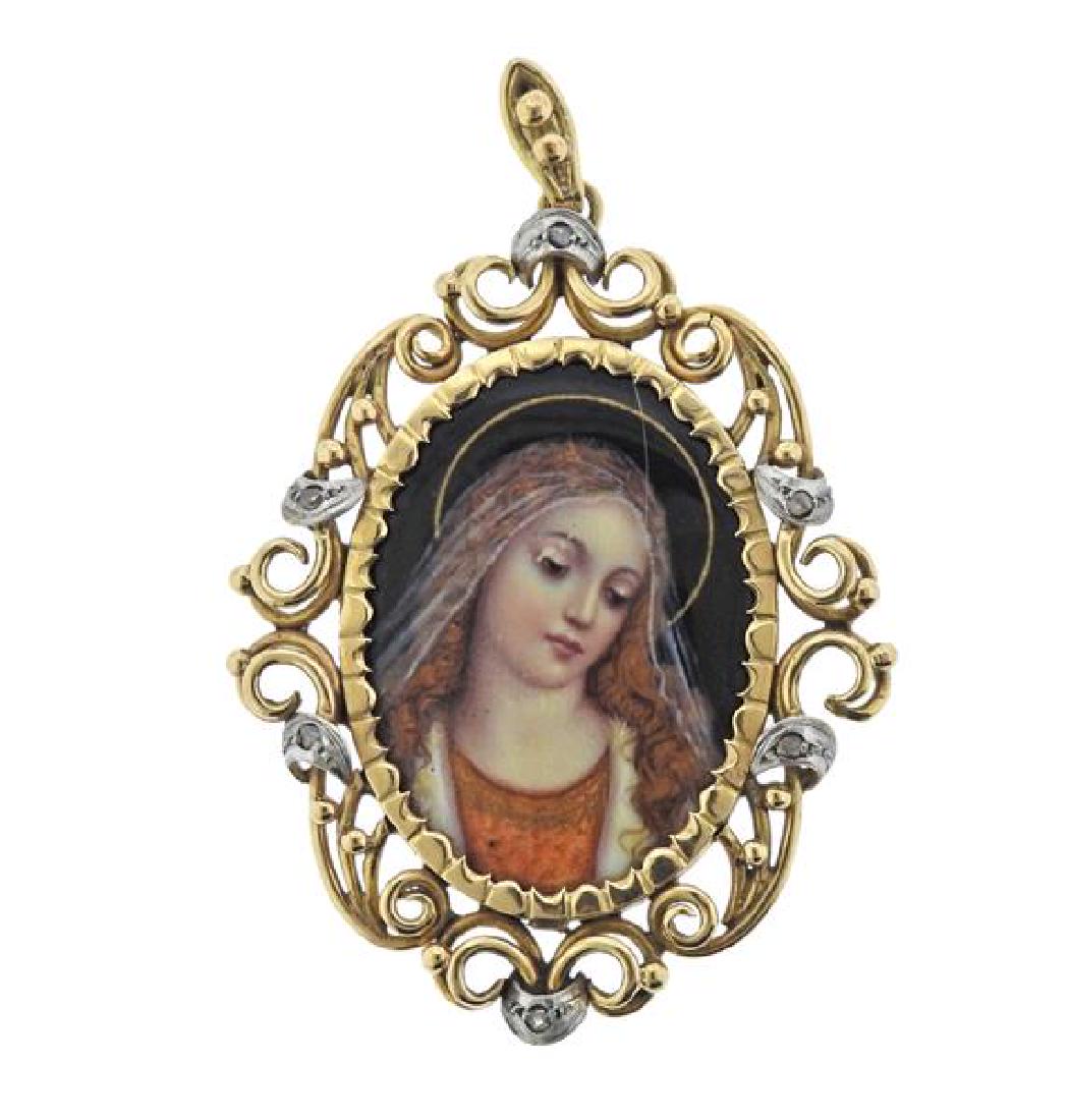 Antique 18K Gold Diamond Miniature Portrait Madonna (1 of 3)