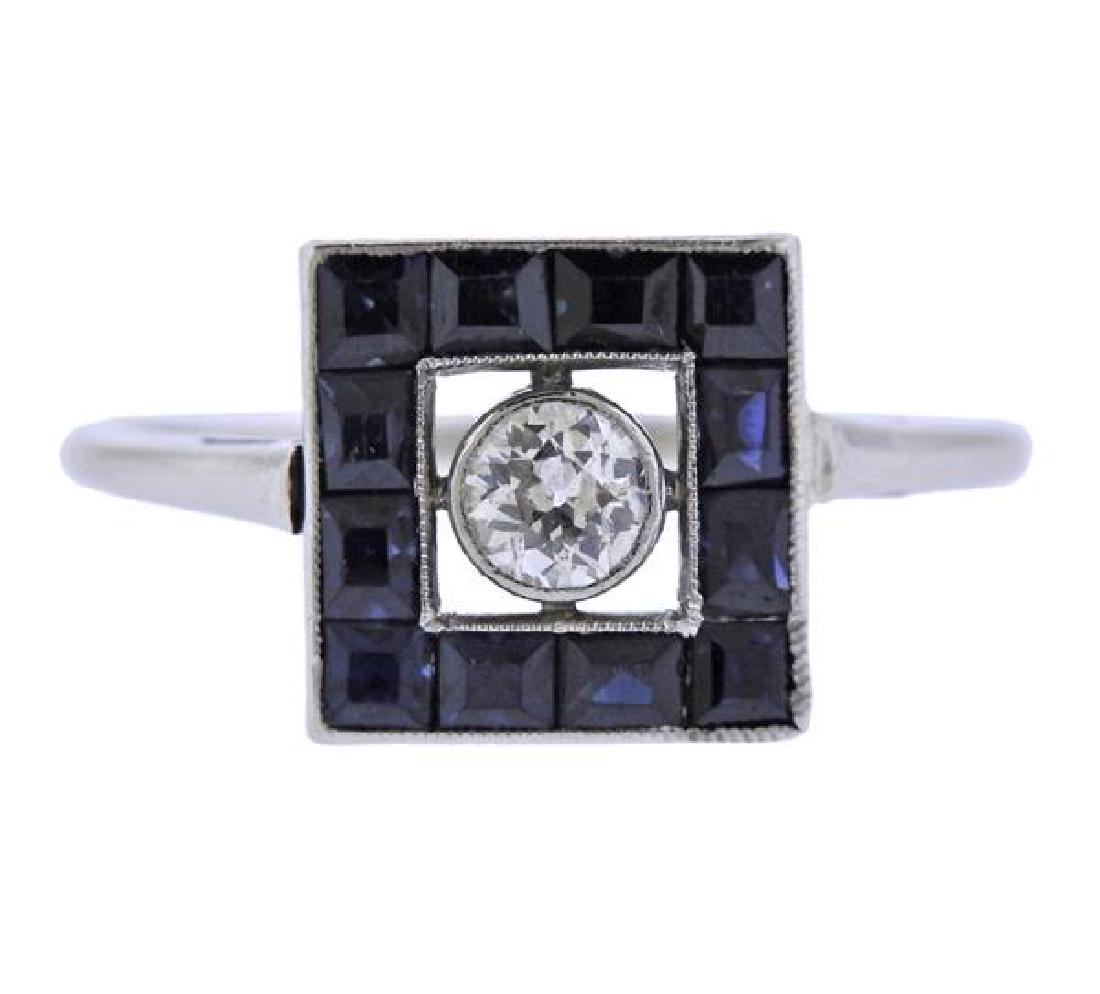 Art Deco 18k Gold Sapphire Diamond Ring (1 of 3)