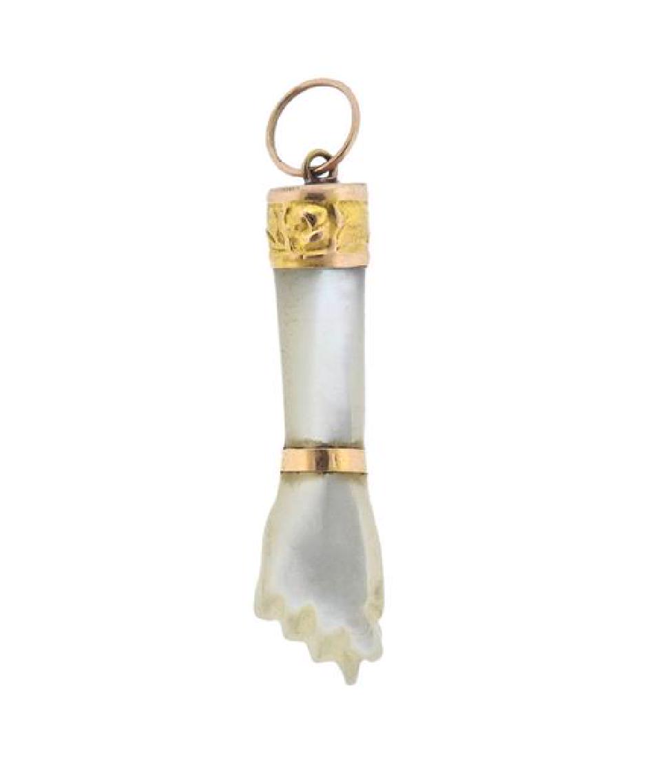 14K Gold Mother of Pearl Figa Hand Charm Pendant (1 of 3)