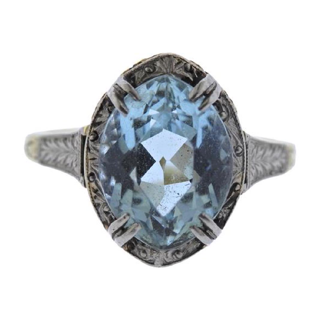 Antique Art Deco 14K Gold Platinum Blue Stone Ring (1 of 3)