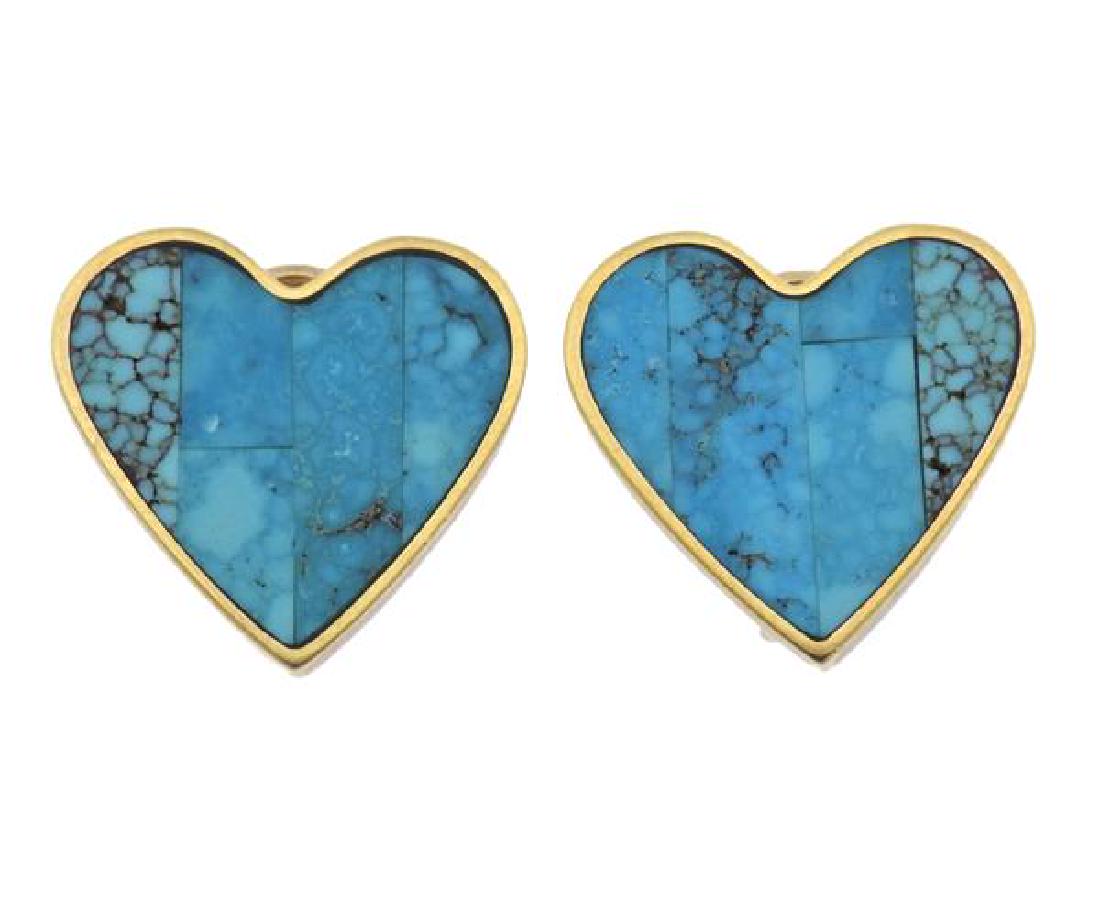 18K Gold Blue Stone Heart Earrings (1 of 4)