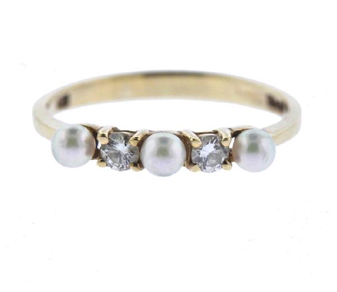 Tiffany & Co 14K Gold Diamond Pearl Band Ring (1 of 3)