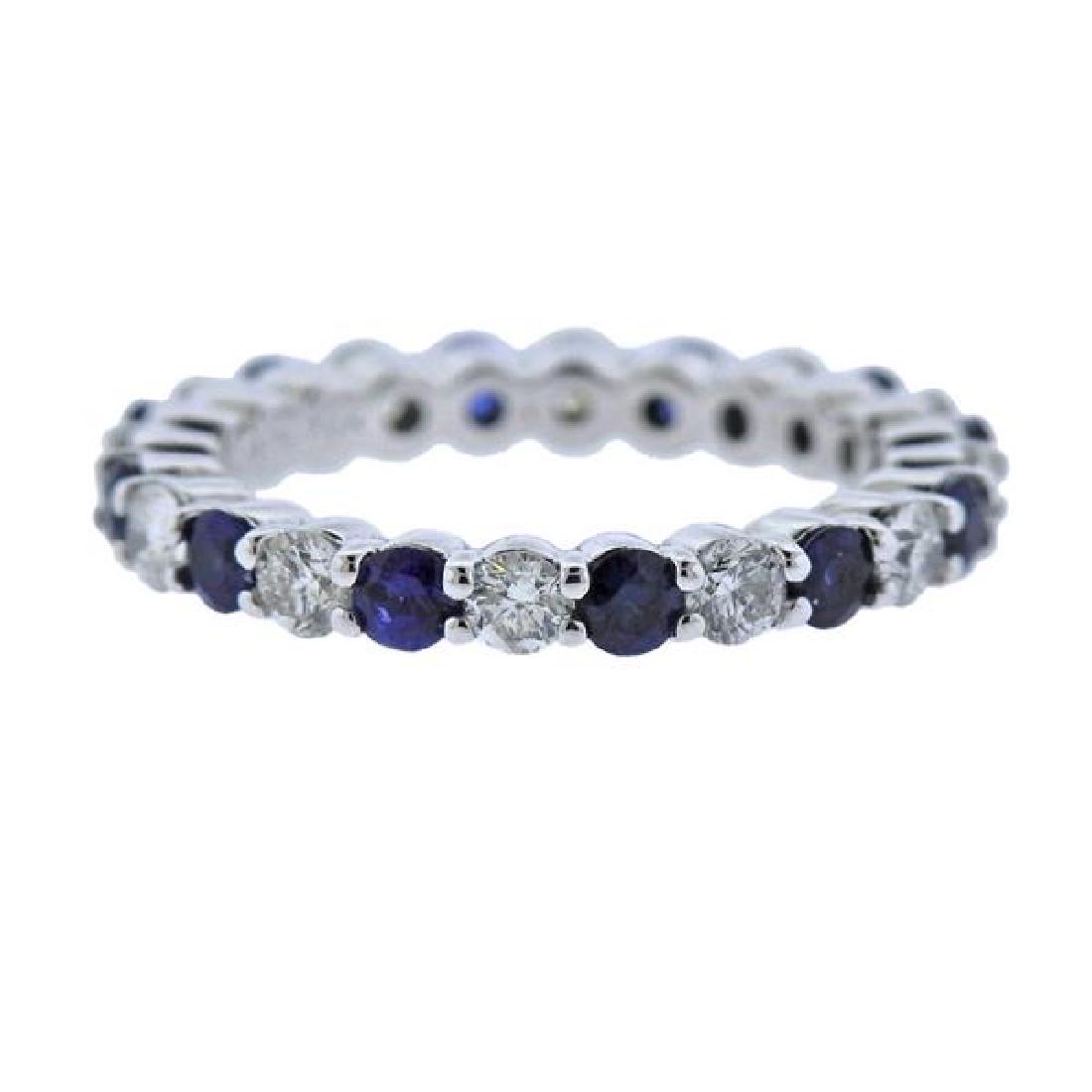 14K Gold Diamond Sapphire Eternity Wedding Band Ring (1 of 3)