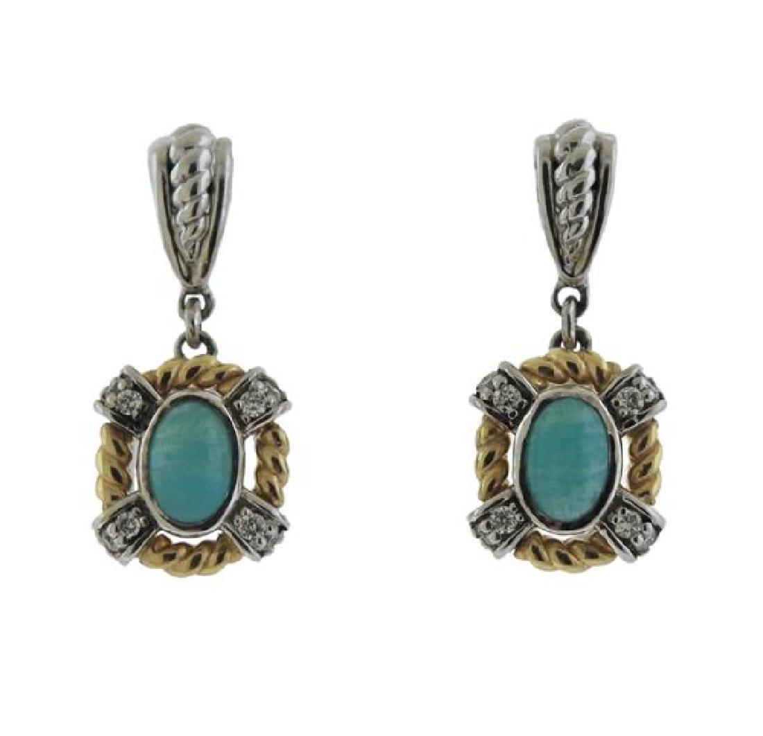 14K Gold Diamond Amazonite Dangle Earrings (1 of 3)